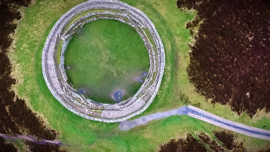 Looking down on the stone ring fort of the Grianan of Aileach